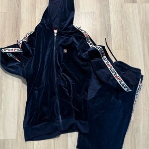Fila Dark Blue Velour Tracksuit with Logo Accents Y2K